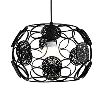 Modern Black And White Drum Ceiling Pendant Lamp Single Light Metal Fixture For Living Room Hanging