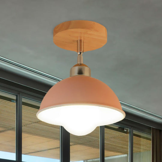 Semi Flush Mount Ceiling Light: 1 Head Rotatable, Metal Macaron Dome Shade, Indoor Pink/Yellow Design