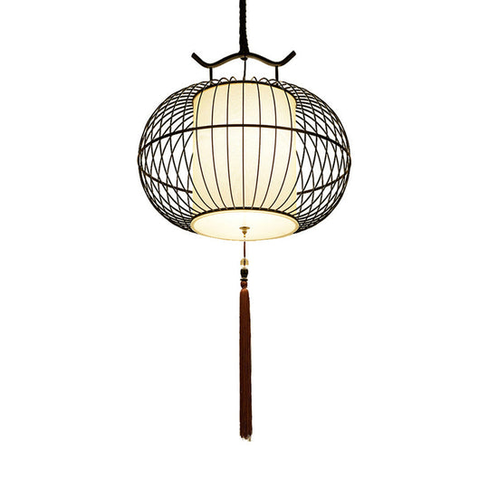Chinese Style Hanging Pendant Light With Bamboo Shade - Black/Gold Lantern Ceiling For Indoor
