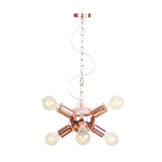Lustre en forme d'étoile en or rose de style rétro avec 6/9 lumières - Parfait pour les restaurants