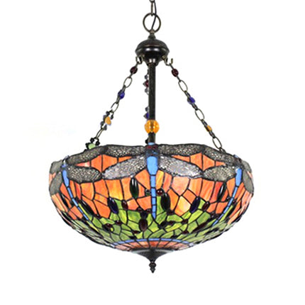 Dragonfly Pattern Tiffany Stained Pendant Light - Lodge Style 18/23.5 W Ideal For Foyer