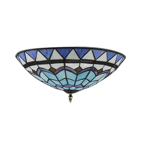 Stained Glass Bowl Flush Mount Ceiling Light - Lodge Style - 1/2/4 Light - Blue/Light Blue - 12"/16"/19.5" Width