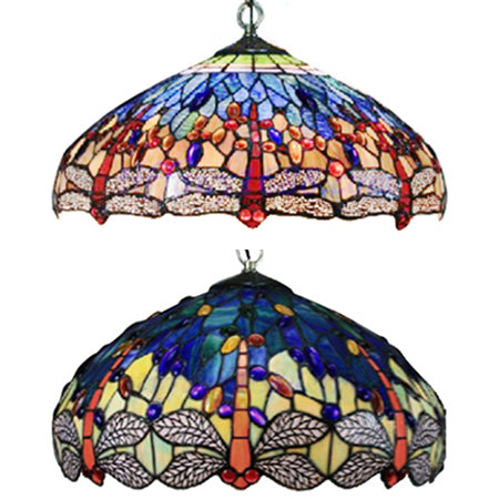 Lampe à suspension Tiffany bleu marine/violet avec abat-jour en verre artistique évasé