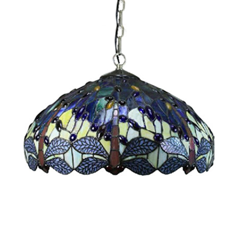Lampe à suspension Tiffany bleu marine/violet avec abat-jour en verre artistique évasé