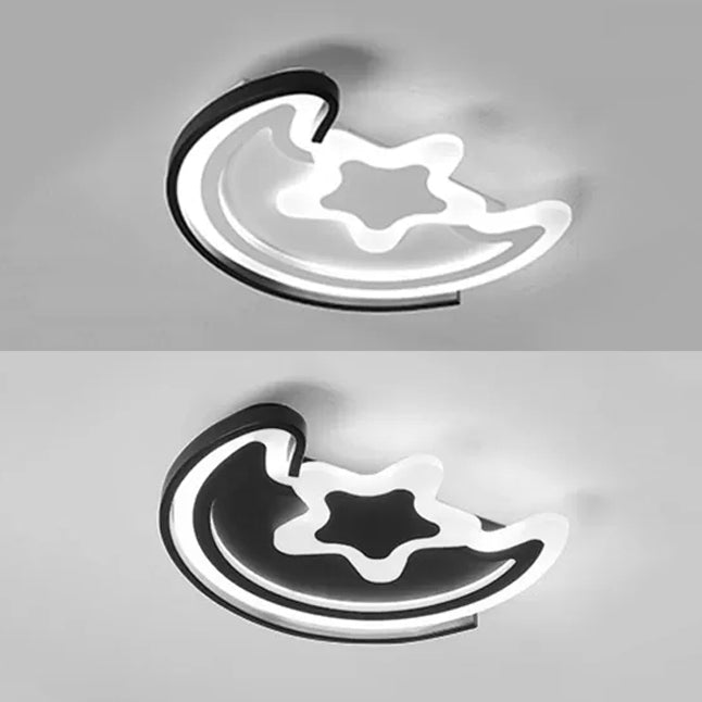 Cartoon LED Flushmount Light for Study Room - Acrylic Moon & Star Ceiling Fixture