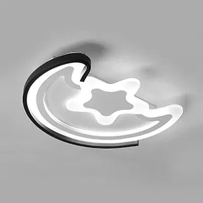 Cartoon LED Flushmount Light for Study Room - Acrylic Moon & Star Ceiling Fixture