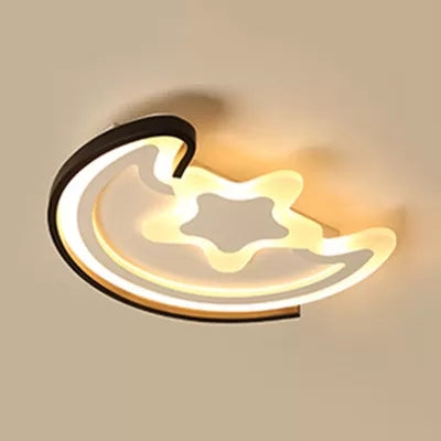 Cartoon LED Flushmount Light for Study Room - Acrylic Moon & Star Ceiling Fixture