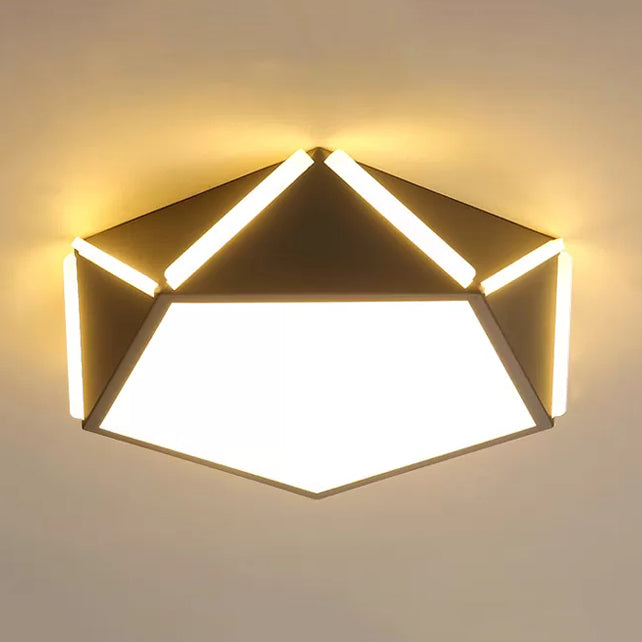 Diamond Acrylic Led Ceiling Lamp - Cafe Pentagon Macaron Style Grey / 16 Warm