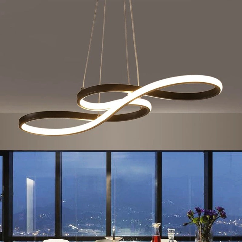 Modern Led Ceiling Pendant With Acrylic Shade: Black/White/Gold Twisted Hanging Lamp -