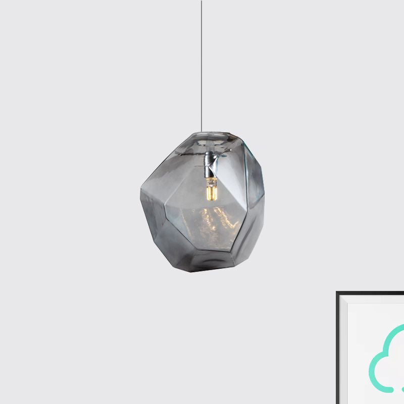 Contemporary Glass Pendant Light - Faceted Grey/Orange/Purple - 1-Light LED Hanging Lamp for Dining Room Fixture