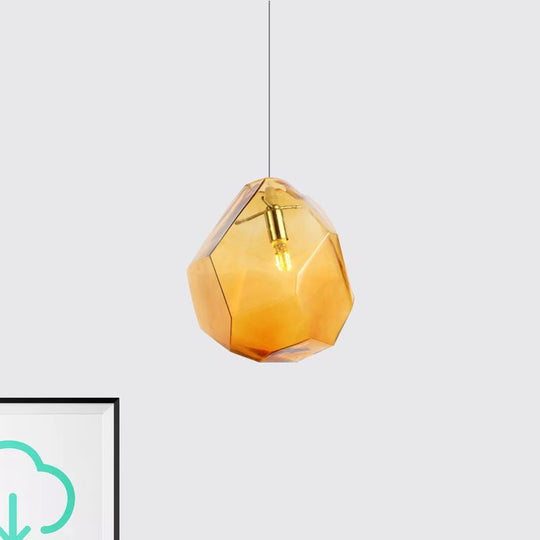 Contemporary Glass Pendant Light - Faceted Grey/Orange/Purple - 1-Light LED Hanging Lamp for Dining Room Fixture
