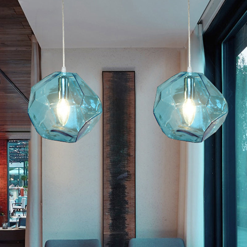 Contemporary Glass Pendant Light - Faceted Grey/Orange/Purple - 1-Light LED Hanging Lamp for Dining Room Fixture