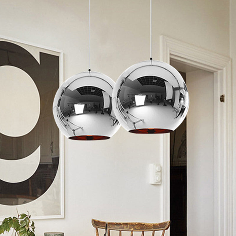 Contemporary Glass Mirror Ball Pendant Lighting - 1 Light, Chrome/Gold/Rose Gold, 6"/8"/10"W Hanging Ceiling Light
