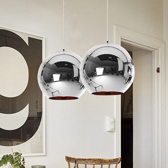 Contemporary Glass Mirror Ball Pendant Lighting - 1 Light, Chrome/Gold/Rose Gold, 6"/8"/10"W Hanging Ceiling Light
