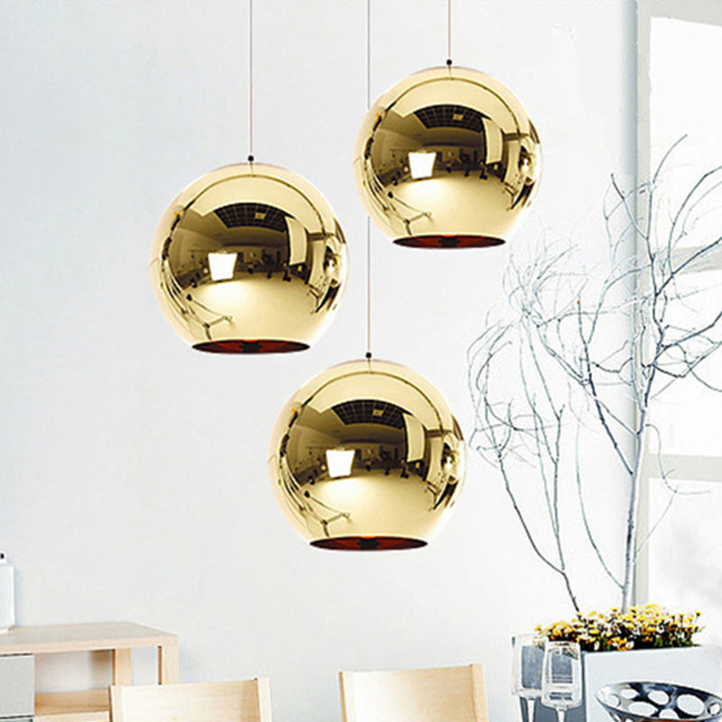 Contemporary Glass Mirror Ball Pendant Lighting - 1 Light, Chrome/Gold/Rose Gold, 6"/8"/10"W Hanging Ceiling Light