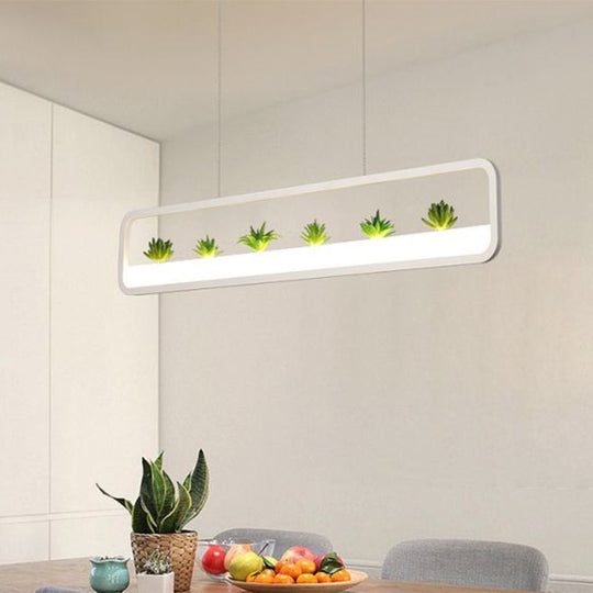 Modern Led Metal Rectangular Chandelier 27.5 Wide Ceiling Hung Light In White/Black With Artificial