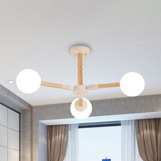 Contemporary Wood Branch Chandelier With White/Black/Gold Finish 3/6/9 Lights And White Glass Shade