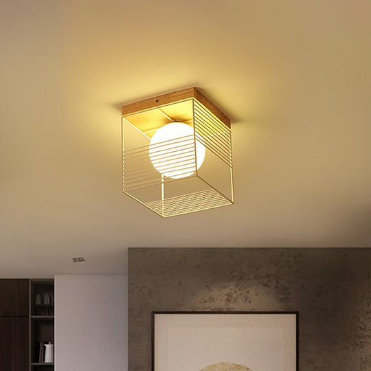 Contemporary Square Flush Mount Pendant Light - White/Black, Metal - Ideal for Bedroom Ceiling