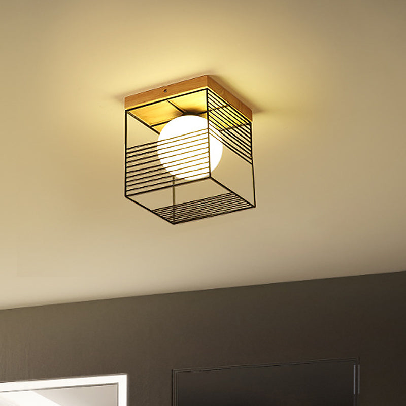 Contemporary Square Flush Mount Pendant Light - White/Black, Metal - Ideal for Bedroom Ceiling