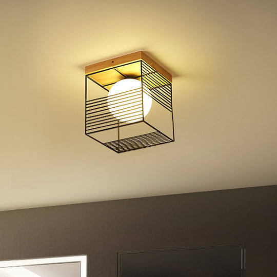 Contemporary Square Flush Mount Pendant Light - White/Black, Metal - Ideal for Bedroom Ceiling