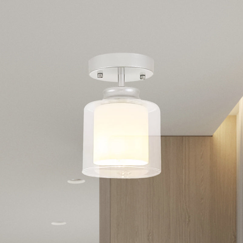 Contemporary Cylinder Semi Flush Ceiling Light with Glass Shade - Black/Silver/Gold Finish, 1 Bulb Fixture