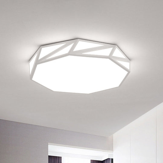 Modern Faceted Ceiling Flush Mount LED Fixture - White/3 Color Light, Wooden Bedroom Design - 16"/19.5" W