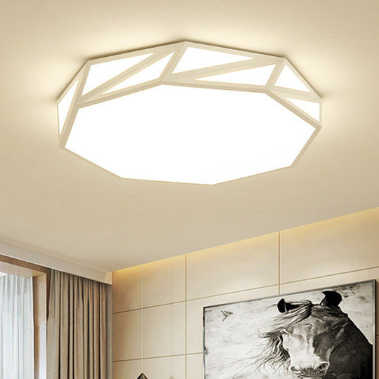Modern Faceted Ceiling Flush Mount LED Fixture - White/3 Color Light, Wooden Bedroom Design - 16"/19.5" W