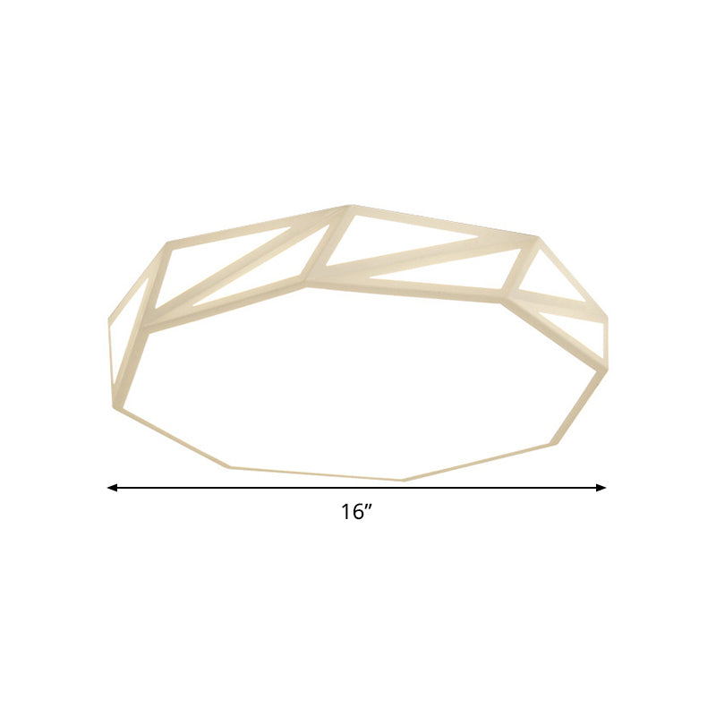 Modern Faceted Ceiling Flush Mount LED Fixture - White/3 Color Light, Wooden Bedroom Design - 16"/19.5" W