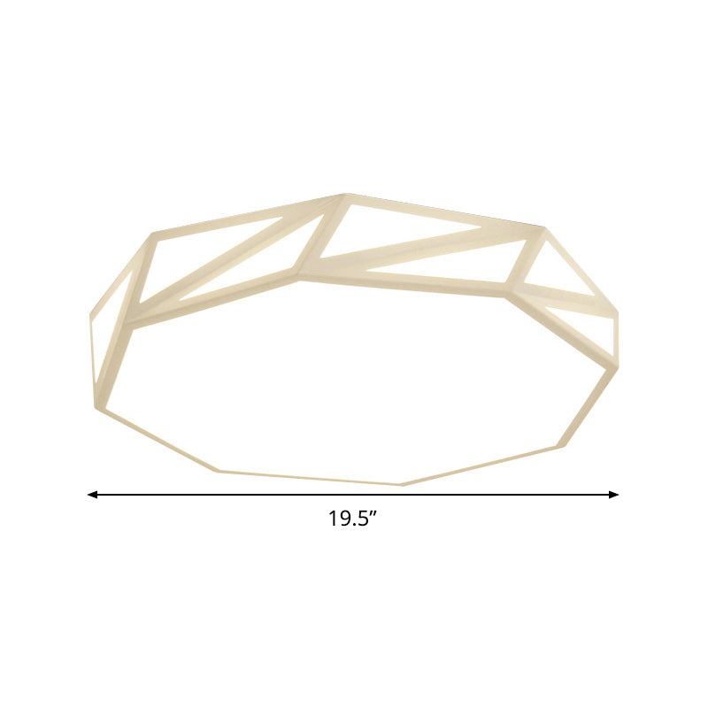 Modern Faceted Ceiling Flush Mount LED Fixture - White/3 Color Light, Wooden Bedroom Design - 16"/19.5" W