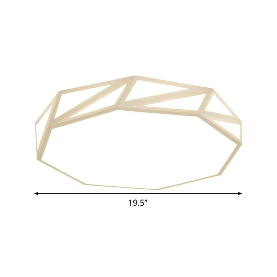 Modern Faceted Ceiling Flush Mount LED Fixture - White/3 Color Light, Wooden Bedroom Design - 16"/19.5" W