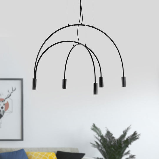 Arched Pendant Lighting with LED for Bar - Contemporary Black Metal, 2/3/5 Lights
