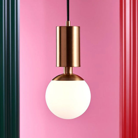 Minimalist Milky Glass Sphere Pendant Light, 1-Head, 8" Wide - Black Ceiling Lamp