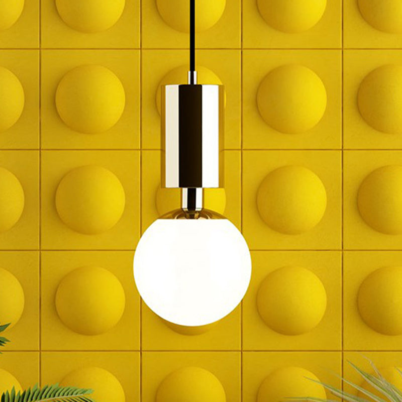 Minimalist Milky Glass Sphere Pendant Light, 1-Head, 8" Wide - Black Ceiling Lamp