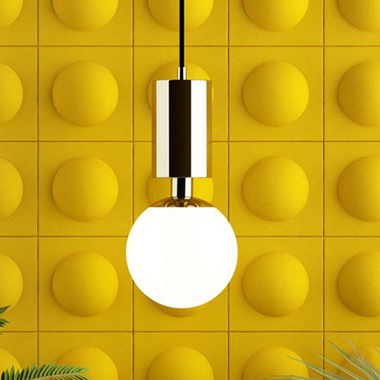 Minimalist Milky Glass Sphere Pendant Light, 1-Head, 8" Wide - Black Ceiling Lamp