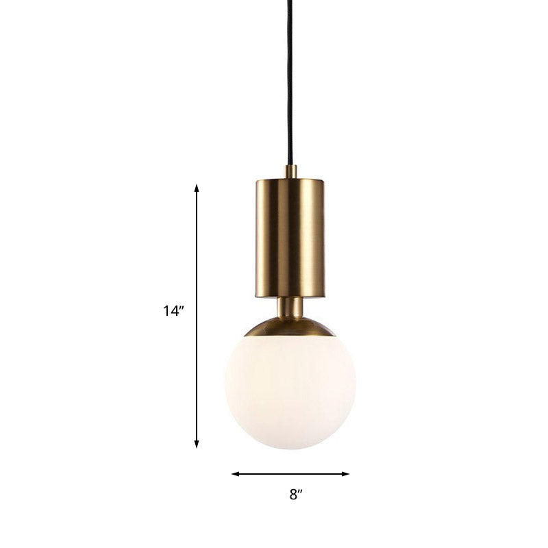 Minimalist Milky Glass Sphere Pendant Light, 1-Head, 8" Wide - Black Ceiling Lamp