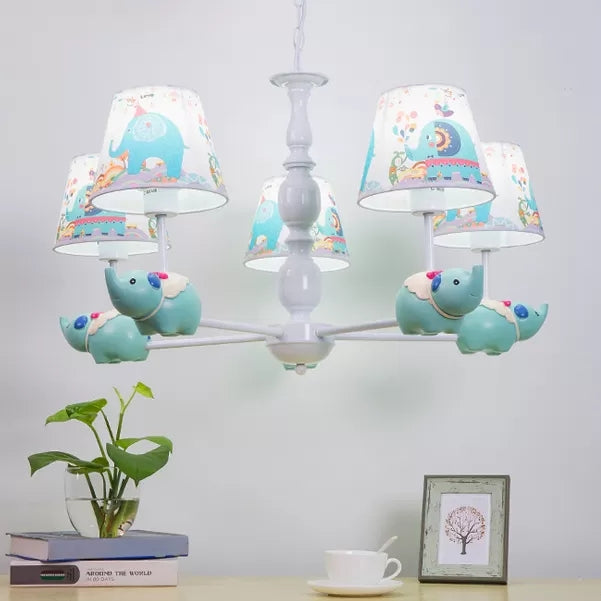 Metallic Blue Elephant Pendant Lamp With Coolie Shade Chandelier For Nursing Room 5 /