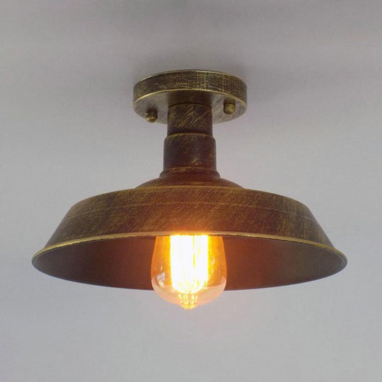 Barn Shade Semi-Flush Mount Ceiling Light in Aged Silver/Weathered Copper for Farmhouse Decor