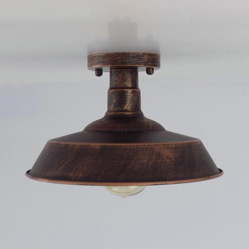 Barn Shade Semi-Flush Mount Ceiling Light in Aged Silver/Weathered Copper for Farmhouse Decor