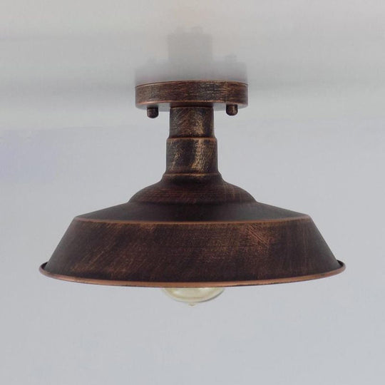 Barn Shade Semi-Flush Mount Ceiling Light in Aged Silver/Weathered Copper for Farmhouse Decor