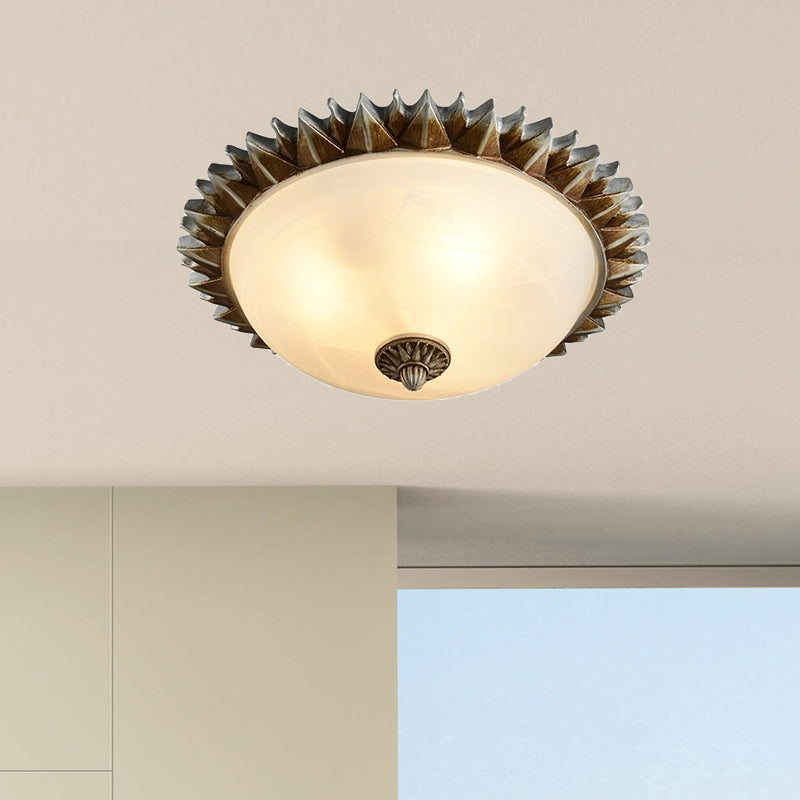 Vintage Black Sunburst Ceiling Light with Opal Glass for Living Room - 9"/15" Wide