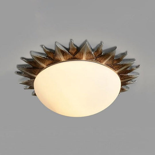 Vintage Black Sunburst Ceiling Light with Opal Glass for Living Room - 9"/15" Wide