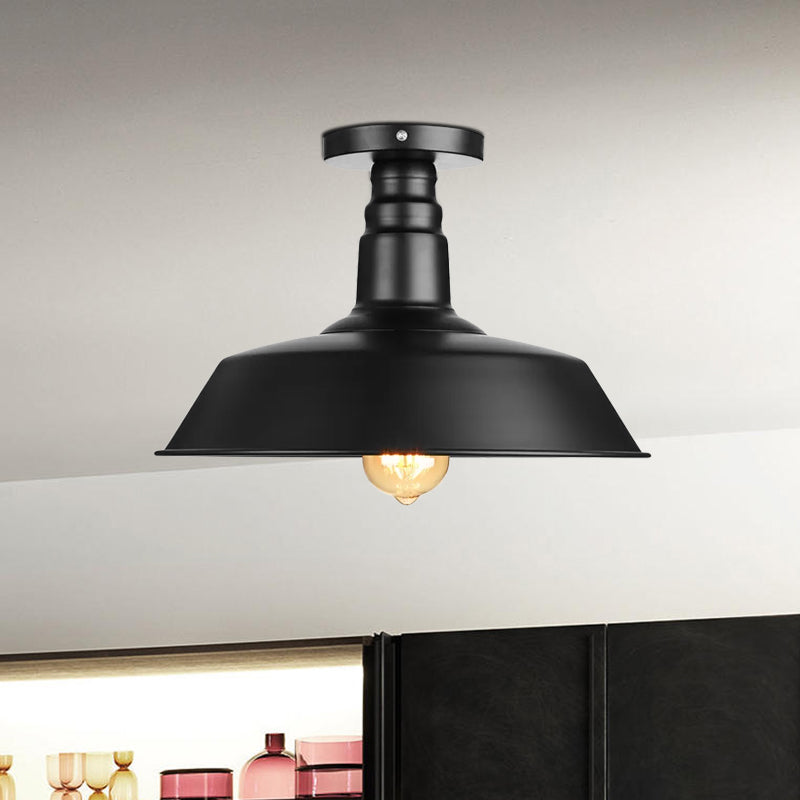 Vintage Iron Barn Dining Room Ceiling Light Fixture - 1 Light, Black/White Semi Flush - 10", 14", or 18" Diameter