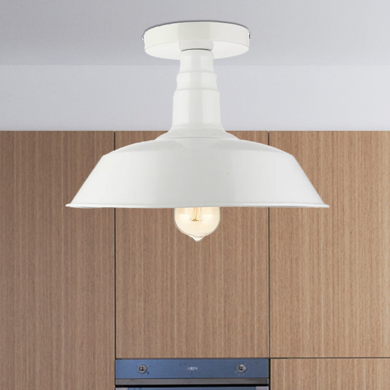 Vintage Iron Barn Dining Room Ceiling Light Fixture - 1 Light, Black/White Semi Flush - 10", 14", or 18" Diameter