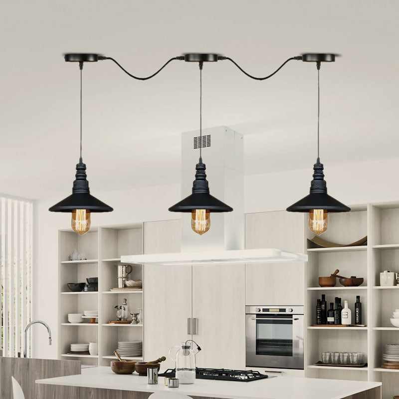 Vintage Industrial Black Iron Saucer Pendant Ceiling Light With Wire Connection - Pack Of 3/5 Bulbs