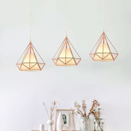 Modern Rose Gold Wire Frame Pendant Lamp with 3 Bulbs