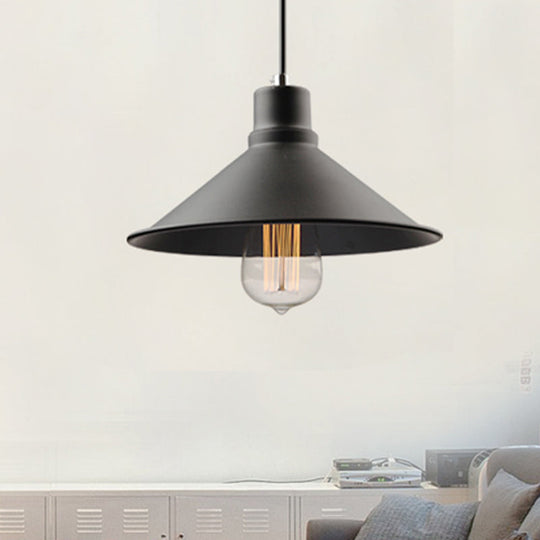Vintage Metal Conic Hanging Ceiling Light - Stylish Retro Pendant for Dining Table - Black Finish
