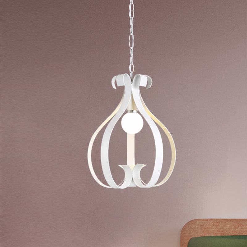 Suspension Gourd Cage - Plafonnier à 1 tête en noir métallisé ou blanc pour espaces de vie industriels