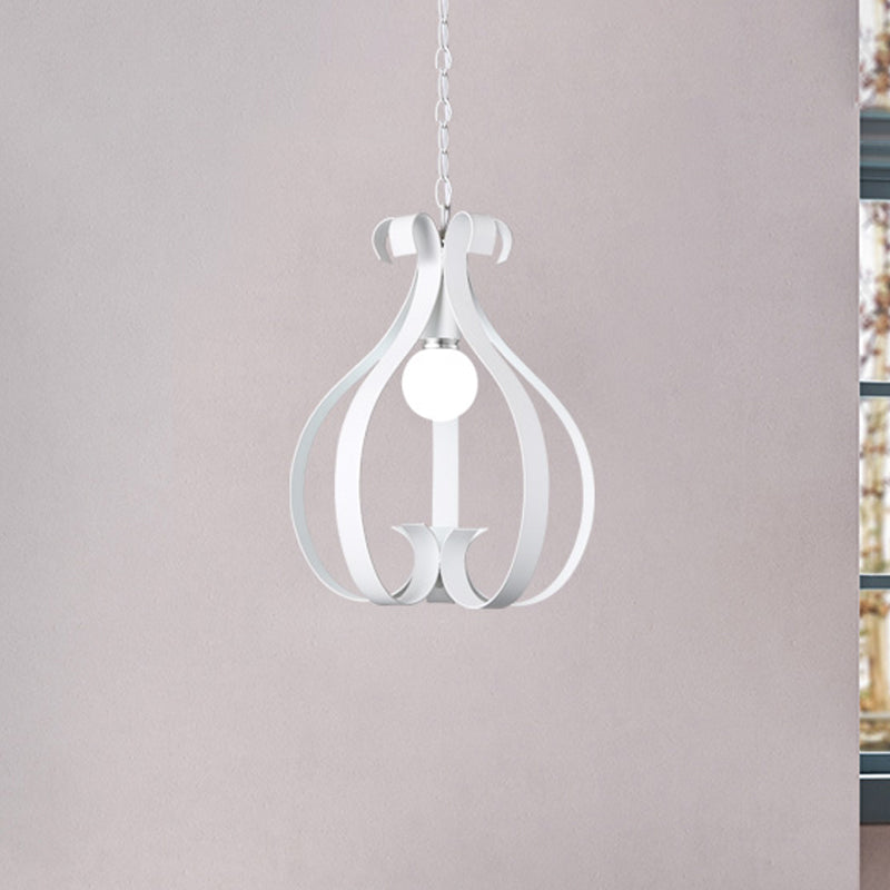 Suspension Gourd Cage - Plafonnier à 1 tête en noir métallisé ou blanc pour espaces de vie industriels