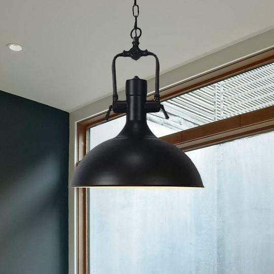 Domed Metallic Ceiling Pendant - 11"/14.5" Width - Industrial 1 Head - Black