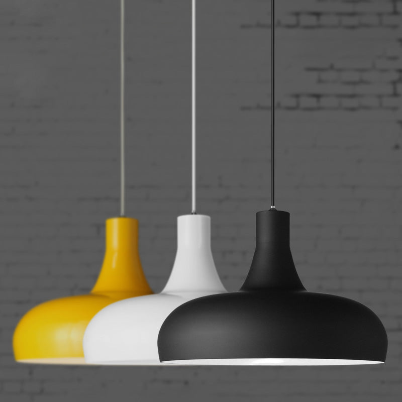 Modernist Metallic Dome Pendant Lamp with 1 Head in Black, White, or Yellow for Dining Room Lighting